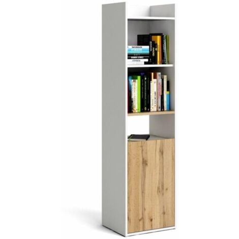 ABITARE Bücherregal, 154 cm, Eiche und Mattweiß, mit einer Tür und vier Einlegeböden - Sole