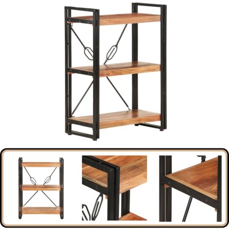 Bücherregal 3 Fächer 60x30x80 cm Akazie Massivholz - Holzregal - Bücherregal - Akasienholzmöbel - Industrielles Design - Wohnraumgestaltung