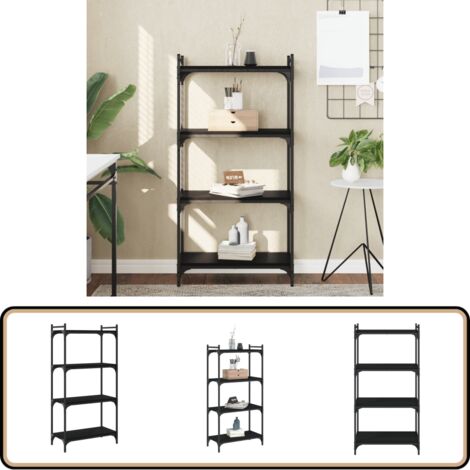 Bücherregal 4 Böden Schwarz 60x30x120 cm Holzwerkstoff - Buche Regal - Bücherregal Schwarz - Regal Holzwerkstoff - Regal Mit Schubladen - Wohnraumorganisation