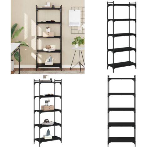 Bücherregal 5 Böden Schwarz 60x30x154 cm Holzwerkstoff - Buche Regal - Bücherregal Schwarz - Regal Wohnzimmer - Regal Holz - Regal Metall - Home & Living