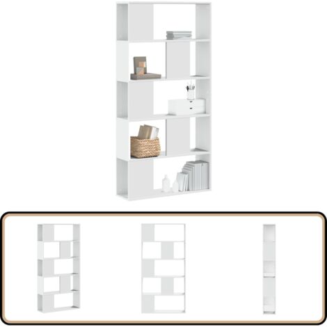 Bücherregal 5 Böden Weiß 80,5x23,5x162,5 cm Holzwerkstoff - BucheRegal - Bücherregal Weiß - Holzregal - Regal Wohnzimmer - Aufbewahrungshelf