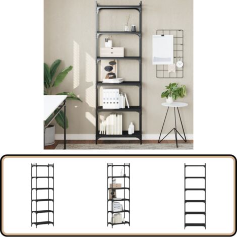 Bücherregal 6 Böden Schwarz 60x30x188 cm Holzwerkstoff - Buche Regal - Bücherregal Schwarz - Holzregal - Wohnraumorganisation - Regal Mit Schubladen