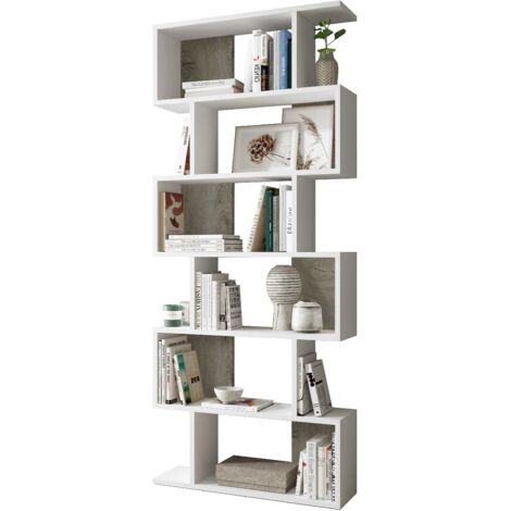 Bücherregal 80x25x192 cm mattweiß und Eiche mit 6 Regalböden – Fiume