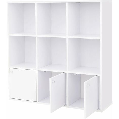 Bücherregal aus Holz, Aufbewahrungsregal,für Zuhause Oder Büro, Ausstellungsregal, freistehendes DVD-Regal, Bücherschrank mit 3 Türen, weiß, LBC33WT - Weiß