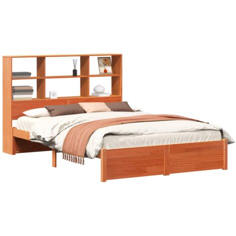 Bücherregal Bettgestell mit Kopfteil Wachsbraun 120 x 200 cm vidaXL