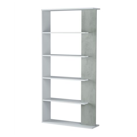 Bücherregal Columbia, Doppelseitiges Bücherregal mit 5 Böden, Büro- oder Schlafzimmertrennregal, cm 90x25h180, Weiß und Zement