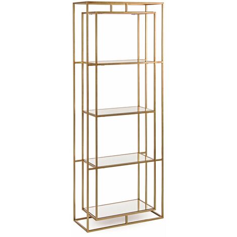 Bücherregal "Elenor" aus vermessingtem Stahl mit 4 Glasböden H 172 cm für moderne Büros