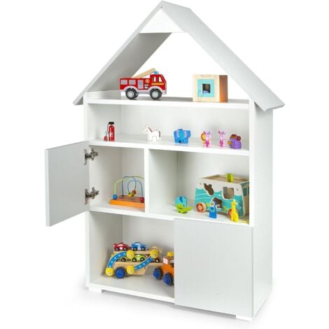 LEOMARK KLEINE HÜTTE - Holzregal mit 6 Zwischenwand, Kinderregal in Weiß und Grau für Kinderzimmer