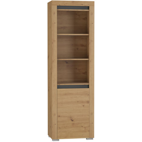 Bücherregal Kasla mit 1 Tür, Holzoptik und Anthrazitgrau, 195cm
