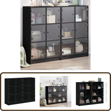 Bücherregal mit Türen Schwarz 136x37x109 cm Holzwerkstoff - Buche Regal - Wohnzimmer Möbel - Sideboard - Regalsystem - Bücherständer