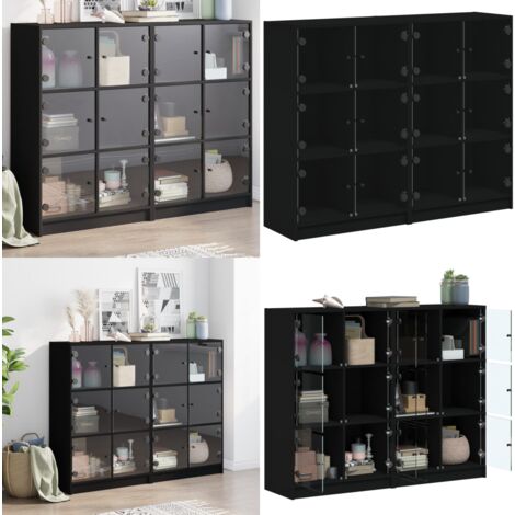 Bücherregal mit Türen Schwarz 136x37x109 cm Holzwerkstoff - Buche Regal - Wohnzimmer Möbel - Sideboard - Regalsystem - Bücherständer - Home & Living