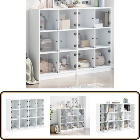 Bücherregal mit Türen Weiß 136x37x109 cm Holzwerkstoff - Buche Regal - Vitrine - Wohnzimmer Möbel - Holz Regalsystem - Bücheraufbewahrung