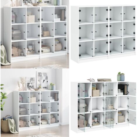 Bücherregal mit Türen Weiß 136x37x109 cm Holzwerkstoff - Buche Regal - Vitrine - Wohnzimmer Möbel - Holz Regalsystem - Bücheraufbewahrung - Home & Living