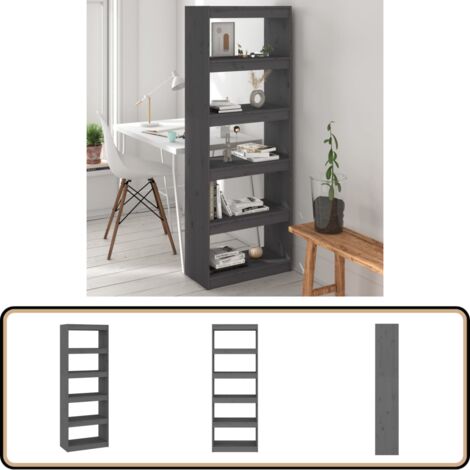 Bücherregal/Raumteiler Grau 60x30x167,5 cm Massivholz Kiefer - Bücherregal - Holzregal - Raumteiler - Kiefernholz - Grau
