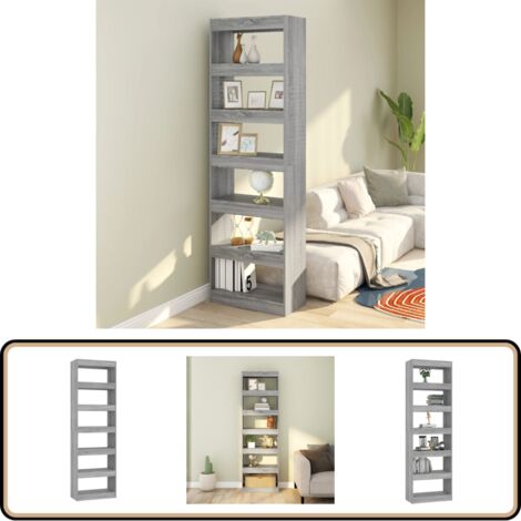 Bücherregal/Raumteiler Grau Sonoma 60x30x198 cm - BucheRegal - Holzregal - Raumteiler - Grau Sonoma - Wohnzimmer Dekoration