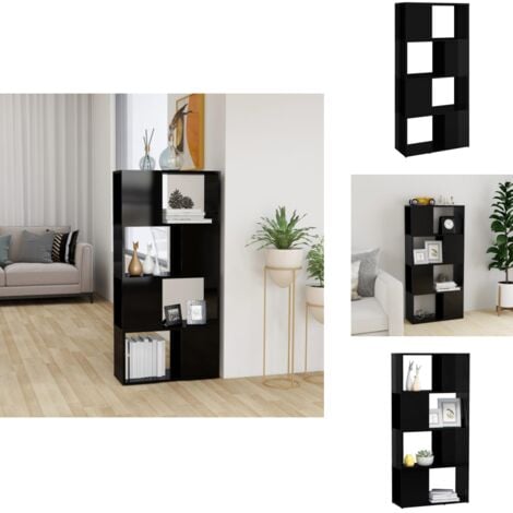 Bücherregal Raumteiler Hochglanz-Schwarz 60x24x124,5 cm - Bücherregal - Raumteiler - Holzwerkstoff - Schwarz - Schrank