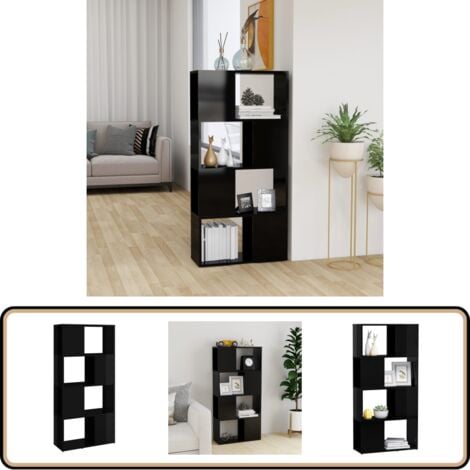 Bücherregal Raumteiler Hochglanz-Schwarz 60x24x124,5 cm - Bücherregal - Raumteiler - Holzwerkstoff - Schwarz - Schrank