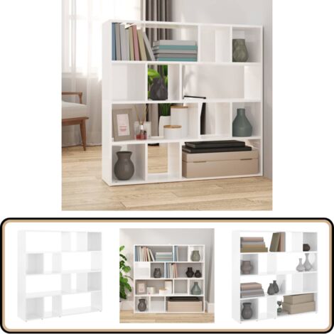 Bücherregal/Raumteiler Hochglanz-Weiß 105x24x102 cm - Buche Regal - Holz Regalböden - Wohnzimmer Einrichtung - Raumteiler Weiß - Schrank Weiß