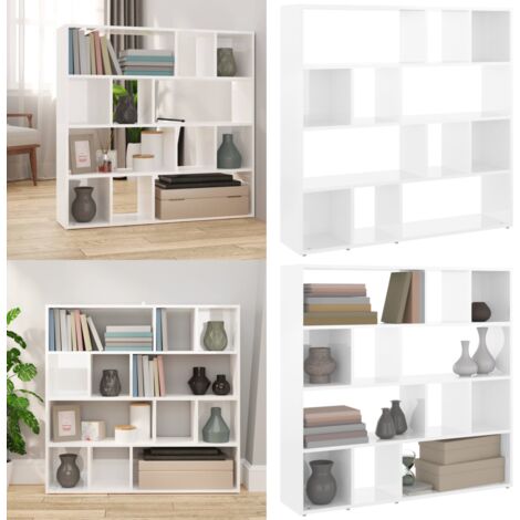 Bücherregal/Raumteiler Hochglanz-Weiß 105x24x102 cm - Buche Regal - Holz Regalböden - Wohnzimmer Einrichtung - Raumteiler Weiß - Schrank Weiß - Home & Living