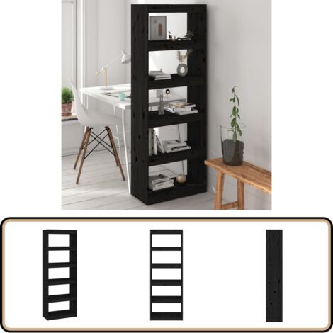 Bücherregal/Raumteiler Schwarz 60x30x167,5 cm Massivholz Kiefer - Bücherregal - Regal Schwarz - Holzmöbel - Kiefer Massiv - Raumteiler