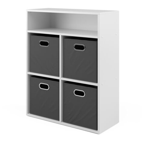 Bücherregal , Weiß, 72 x 90.2 cm mit 4 Faltboxen, Vicco