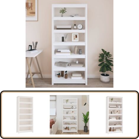 Bücherregal Weiß 80x35x183 cm Massivholz Kiefer - Holzregal - Buche - Bücherregal Weiß - Massivholzmöbel - Schrank
