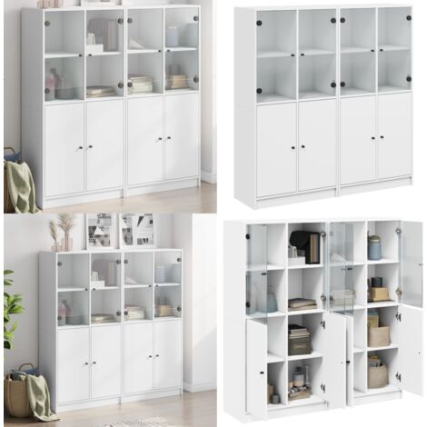 Bücherschrank mit Türen Weiß 136x37x142 cm Holzwerkstoff - Buchschrank - Holzschrank - Regal - Wohnzimmer Möbel - Weißer Schrank - Home & Living