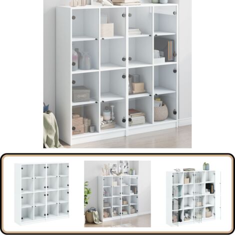 Bücherschrank mit Türen Weiß 136x37x142 cm Holzwerkstoff - Buchschrank - Regal - Wohnzimmermöbel - Weißer Schrank - Holzmöbel