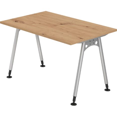 bümö® Schreibtisch "A-Serie" höhenverstellbar, Tischplatte 120 x 80 cm in Asteiche, Gestell in silber
