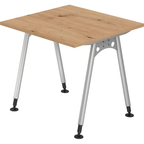 bümö® Schreibtisch "A-Serie" höhenverstellbar, Tischplatte 80 x 80 cm in Asteiche, Gestell in silber