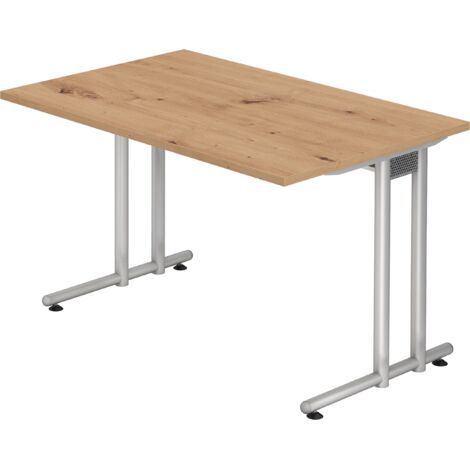 bümö® Schreibtisch "N-Serie", Tischplatte 120 x 80 cm in Asteiche, Gestell in silber