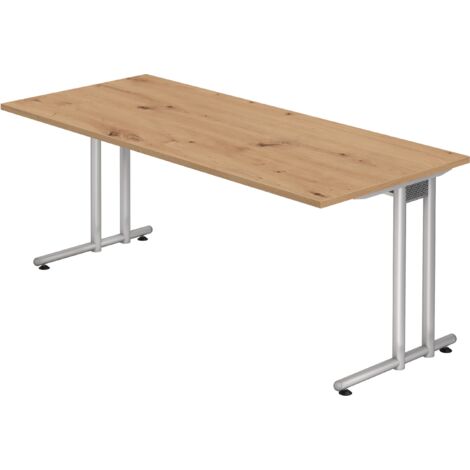 bümö® Schreibtisch "N-Serie", Tischplatte 180 x 80 cm in Asteiche, Gestell in silber