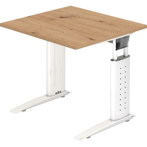bümö® Schreibtisch "U-Serie" höhenverstellbar, Tischplatte 80 x 80 cm in Asteiche, Gestell in weiß