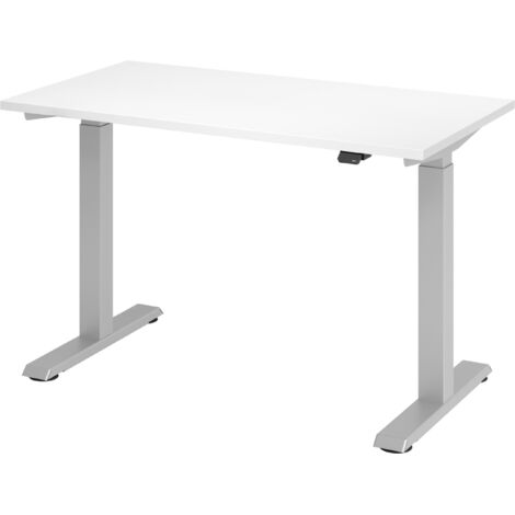 bümö® Sitz- & Stehschreibtisch "Serie-XMST" elektrisch höhenverstellbar, Tischplatte 120 x 67,2 cm in Weiß, Gestell in silber
