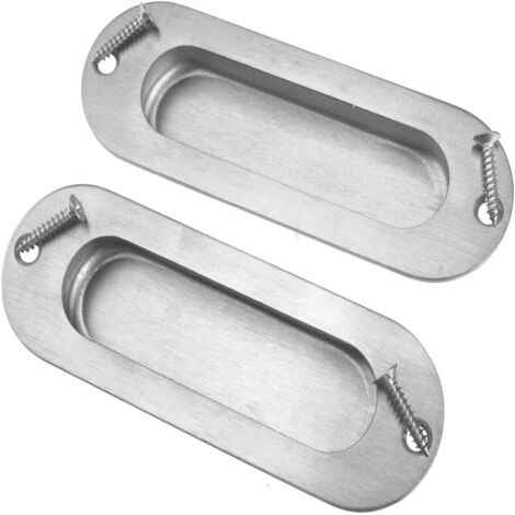 Bündiger Türgriff, eingelassener ovaler Zuggriff, verdeckter Griff aus satiniertem, gebürstetem Edelstahl für Schiebetüren, Schränke, Kommoden und Schubladen (2 Stück) (dunkler ovaler Zuggriff [versen