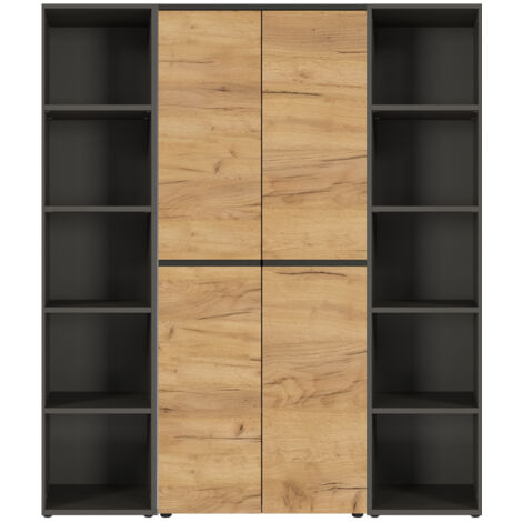 Büro Aktenschrank und Aktenregale LUGANO-01 in Graphit mit Navarra Eiche Nb., B/H/T: ca. 170/197/40 cm