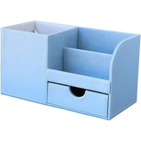 Leder-Stifteetui Mit Bienen-Muster – Blau, 7.7x7.7x20.5 Cm, Mit Reißverschluss Für Schule & Büro