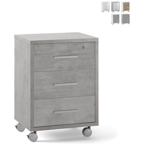 Bürokommode mit drei Schubladen mit Rollen Beton Cemento 51x41x h71 cm