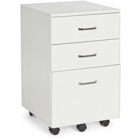 Bürokommode "Nadir" mit Rollen und 3 Schubladen für Schreibtischhöhe 65 cm -Weiß