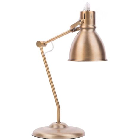 Büroleuchte Messing Stahl 44 cm verstellbarer Schirm Schwenkarm Kabel mit Schalter Industrie Look