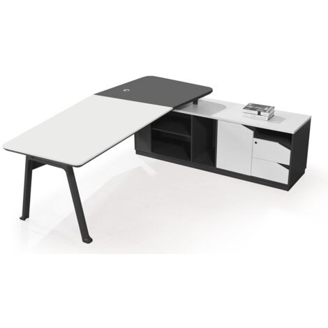 Büromöbel Chef Schreibtisch  Büroschreibtisch CAROLINA weiß-anthrazit 2,2x1,80x0,75m