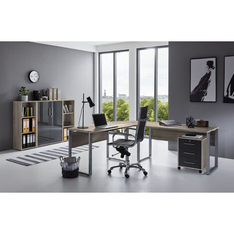Büromöbel komplett Set Arbeitszimmer Office Edition in Eiche Sonoma/Anthrazit Hochglanz lackiert (Set 2) - Eiche Sonoma/ Anthrazit Hochglanz lackiert