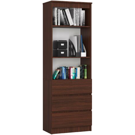 Büroregal AKORD R60 Büro-Bücherregal Wenge 60 cm 3 Schubladen 3 Ebenen B60 x H180 x T35 cm