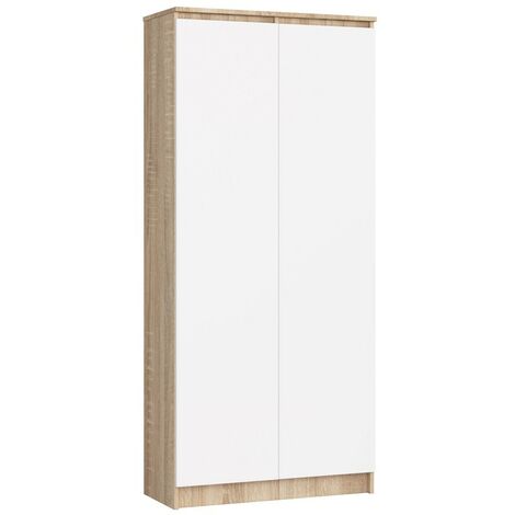 Büroregal AKORD R80 Büroschrank Aktenschrank Sonoma-Eiche 80 cm 2 Türen 8 Ebenen Front Weiß B80 x H180 x T35 cm
