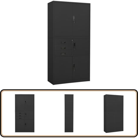 Büroschrank Anthrazit 90x40x180 cm Stahl - Büroschrank - Aktenschrank - Stahlterschrank - Schreibtischschrank - Büroorganisation