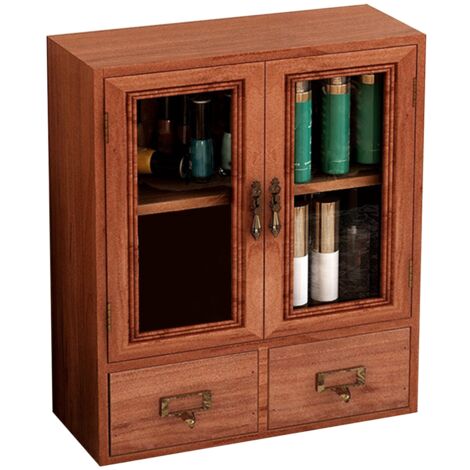 Büroschrank aus Holz mit Doppeltüren und Schubladen, Vintage-Schmuckkästchen für Parfums und Kosmetika