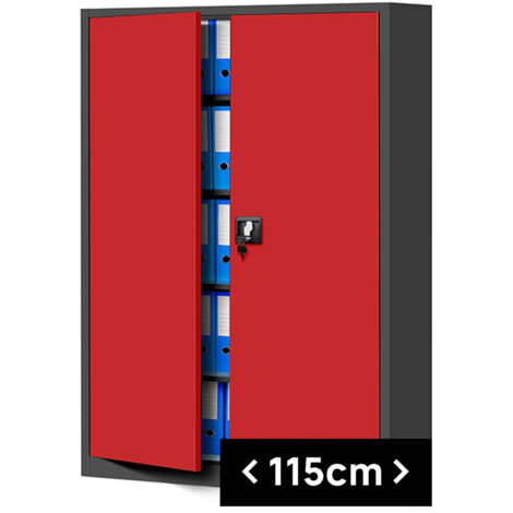 Büroschrank C001II Aktenschrank XXL Metallschrank Flügeltüren Stahlblech Pulverbeschichtung 185 cm x 115 cm x 40 cm (anthrazit/rot)