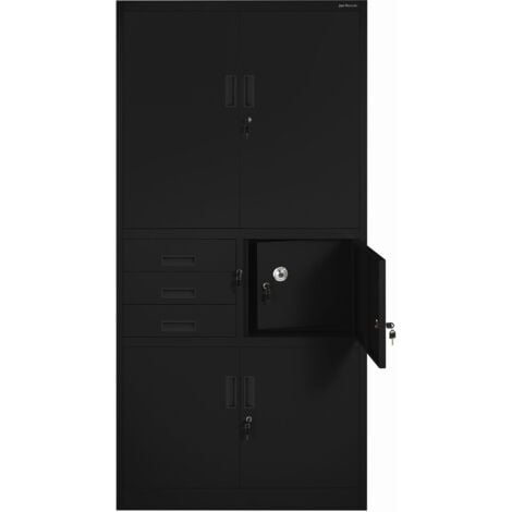 Büroschrank C018S II Aktenschrank Tresor Schubladen Geheimfach Metall 185 cm x 90 cm x 40 cm (H x B x T) (schwarz/schwarz)