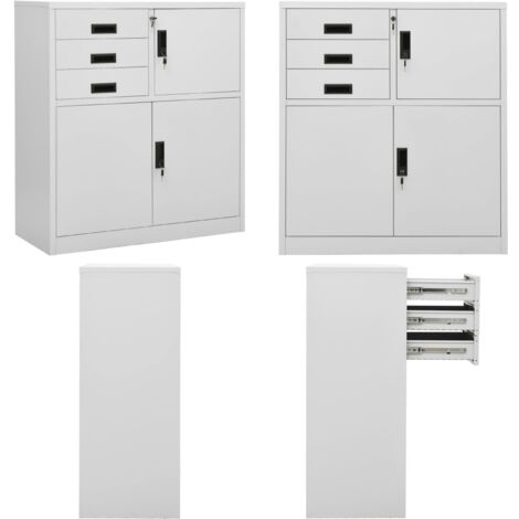 Büroschrank Hellgrau 90x40x102 cm Stahl - Büroschrank - Aktenschrank - Schreibtischschrank - Stauraum - Metallschrank - Home & Living