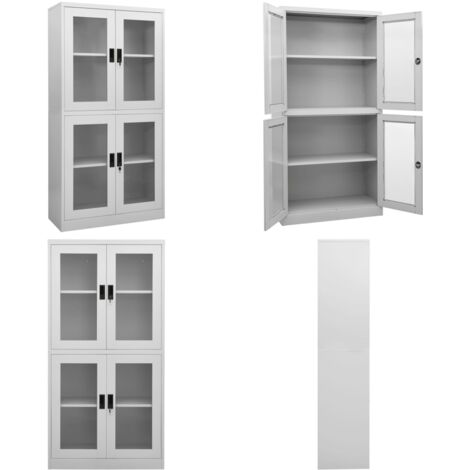 Büroschrank Hellgrau 90x40x180 cm Stahl und Gehärtetes Glas - Büroschrank - Aktenschrank - Stauraum - Schreibtischschrank - Metallregal - Home & Living